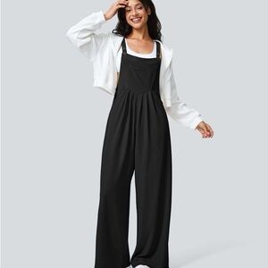 HALARA Black Wide-Leg Jumpsuit with Square Neckline